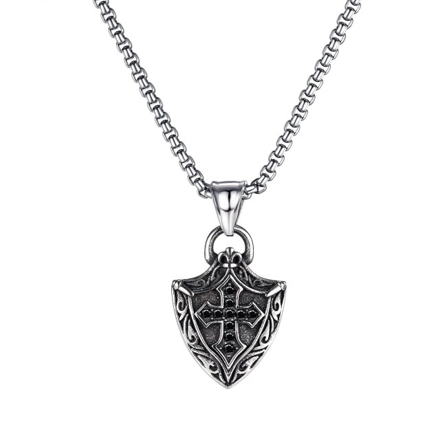 European and American Retro Versatile Shield Cross Titanium Steel Necklace for Men Gb1807