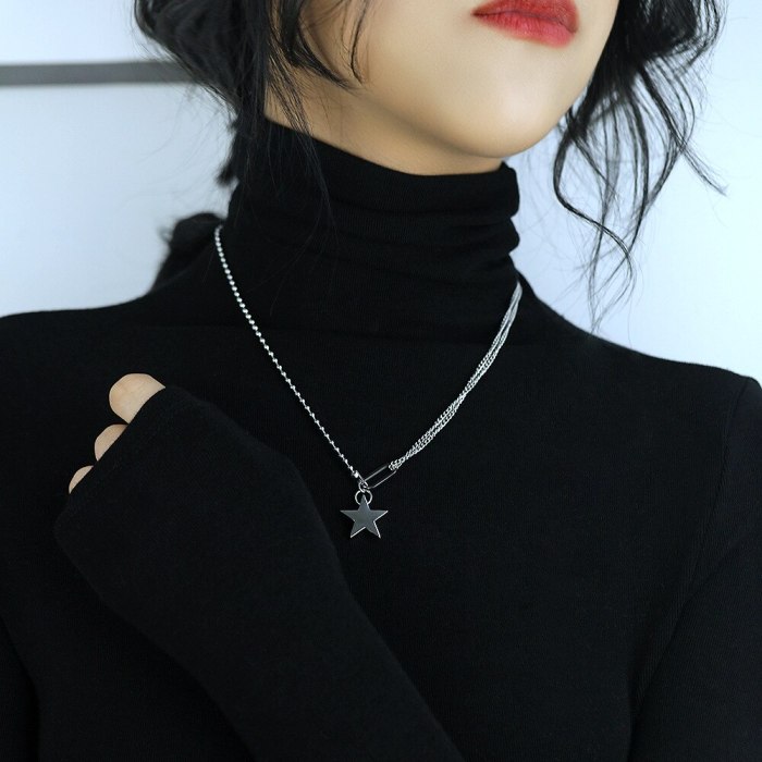 Ins Personality Heart-shaped Five Pointed Star Clavicle Chain Trend Love Choker Double Titanium Steel Necklace GB1805