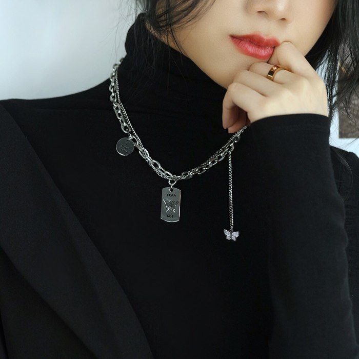 Fashionable Butterfly Neck Chain Japanese and Korean Retro Double-deck Necklace  Sweater Chain Gb1804