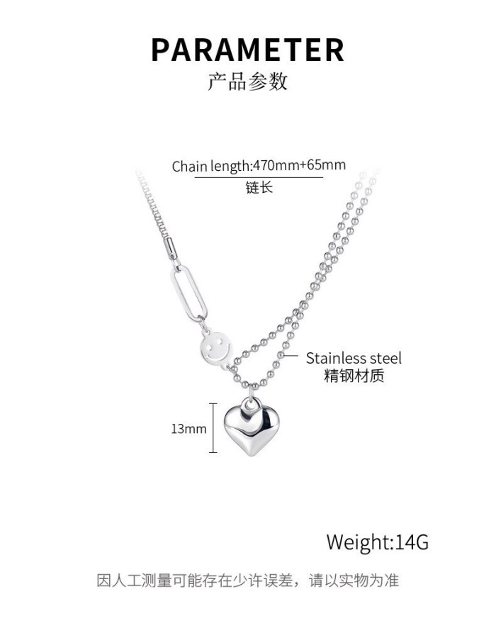 Korean Classic Versatile Smiling Face Love Lady Titanium Steel Necklace Temperament Neck Chain Accessories GB1801