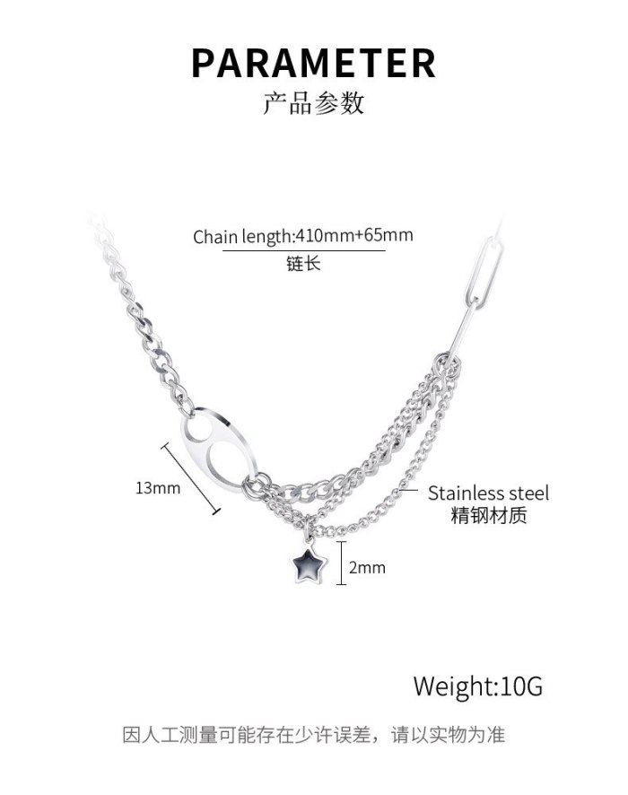 Titanium Steel Five Pointed Star Pull Ring Necklace Personality Hip Hop Versatile Clavicle Chain Female Gb1799
