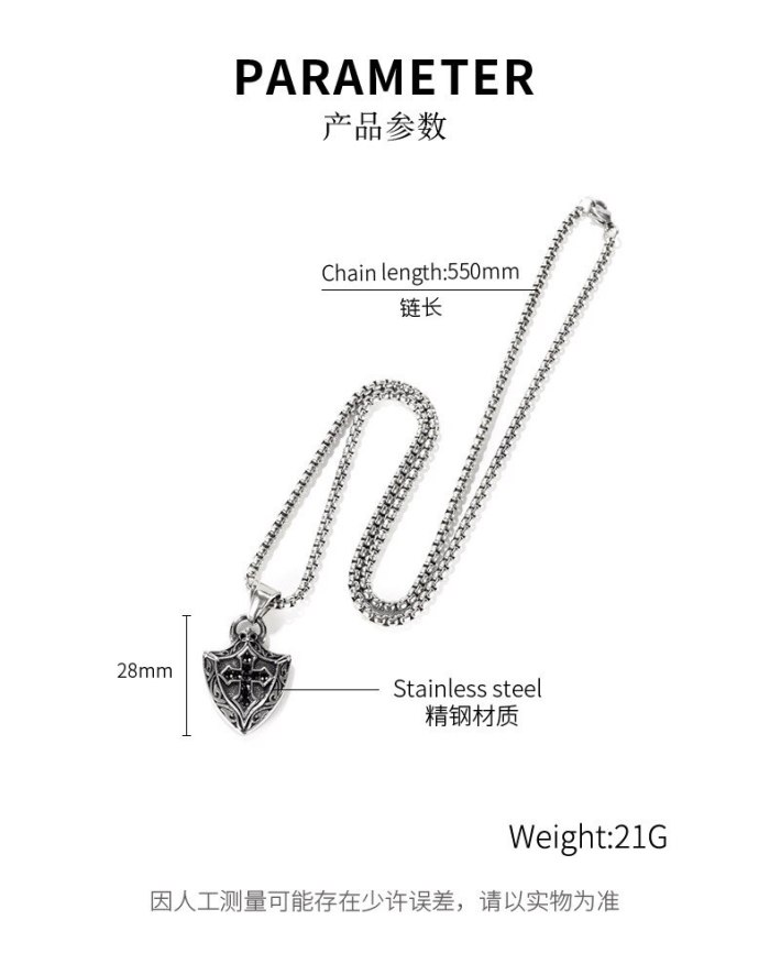 European and American Retro Versatile Shield Cross Titanium Steel Necklace for Men Gb1807