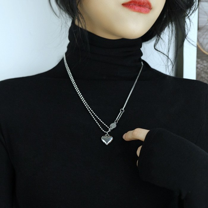 Korean Classic Versatile Smiling Face Love Lady Titanium Steel Necklace Temperament Neck Chain Accessories GB1801