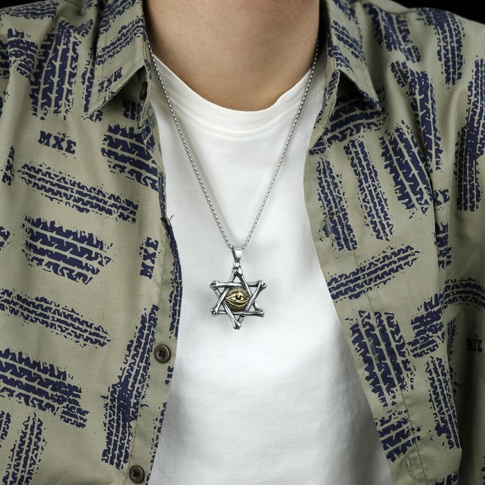 Europe Fashion Retro Six-man Star Magic Eye Necklace Personality Hip-hop Wind Sweater Chain Accessories Gb1830