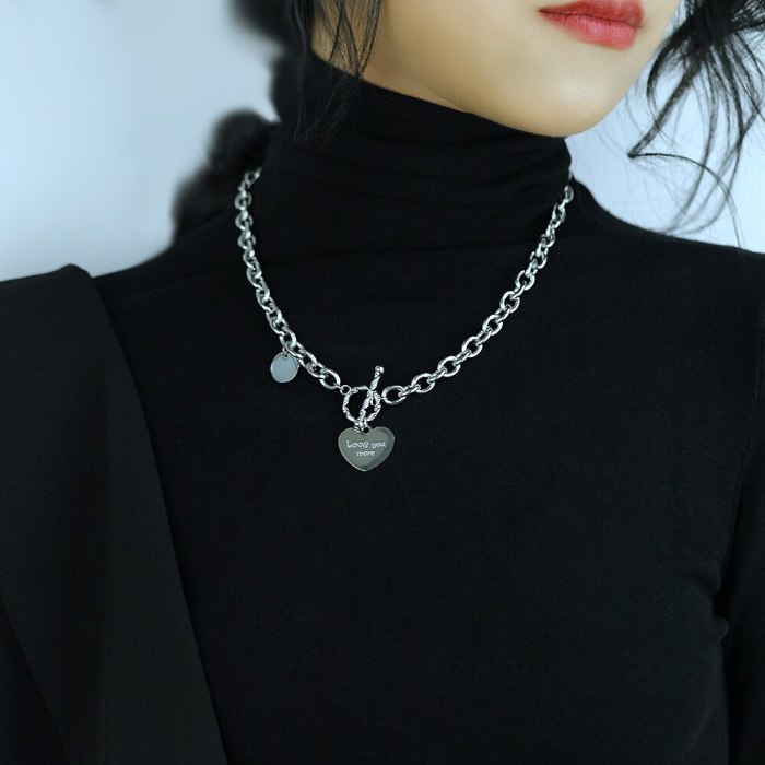 Korean Ins Trend Temperament Love Necklace Neck Chain Titanium Sweater Chain Gb1802
