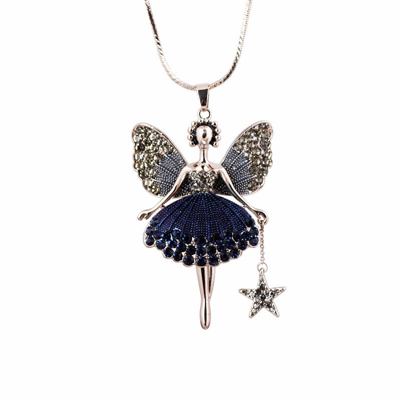 Korean new cute angel wings little girl star fashion accessories pendant sweater chain Long Necklace 10214