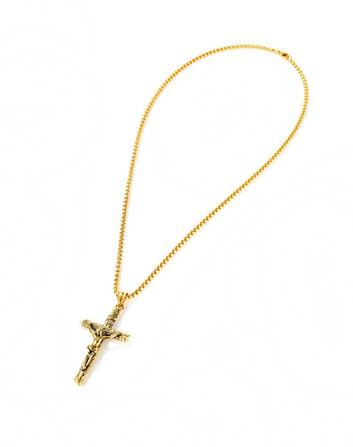 European Style Stainless Steel Cross Jesus Pendant Fashion Men's Titanium Steel Necklace Religious Jewelry Gb1668