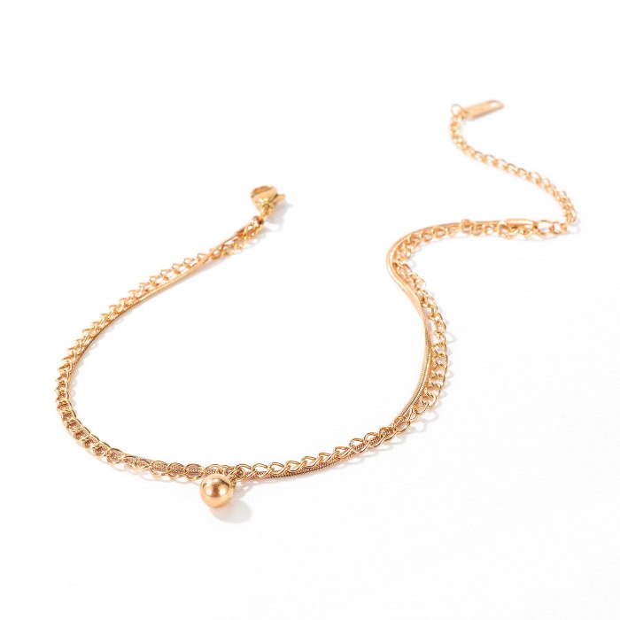 Japanese and Korean Fashion Bead Titanium Steel Anklet Women's Versatile Fresh Rose Plated Gold Summer Jewelry GB101