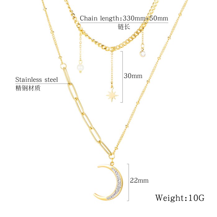 Korean Version Retro Ins Star Moon Titanium Necklace Women Simple 100 Star Crescent Clavicle Chain Gb1697