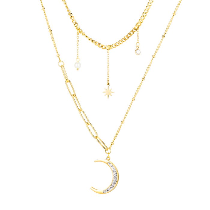 Korean Version Retro Ins Star Moon Titanium Necklace Women Simple 100 Star Crescent Clavicle Chain Gb1697