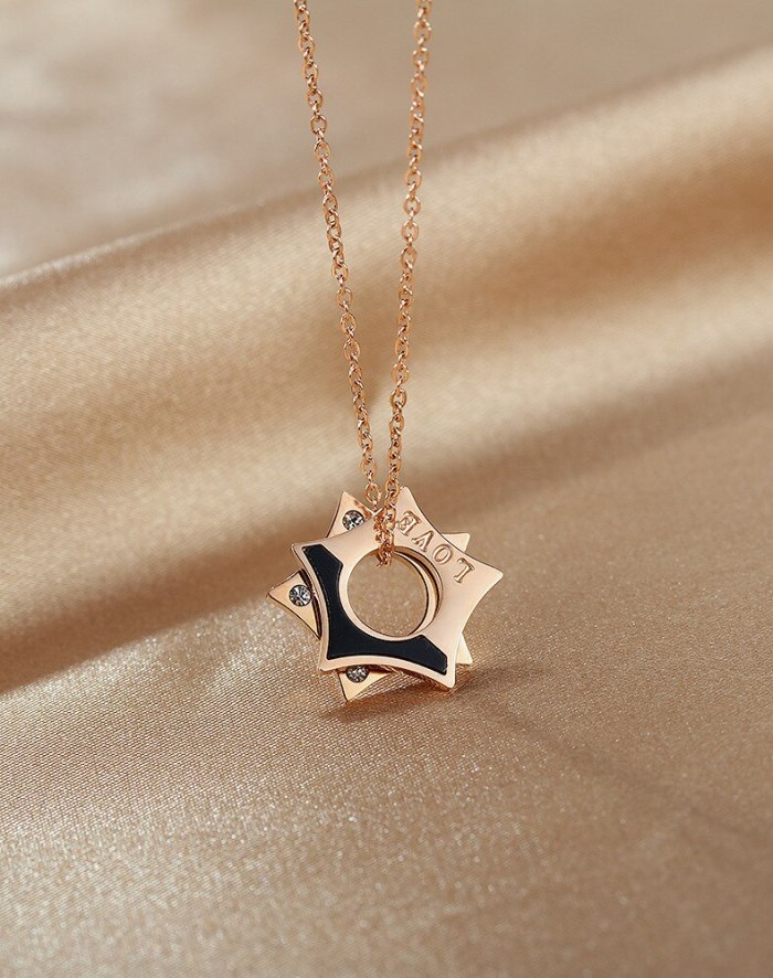 Summer New Tide Titanium Steel Necklace Female Fashion Simple Two-star Clavicle Chain Pendant Gb1675