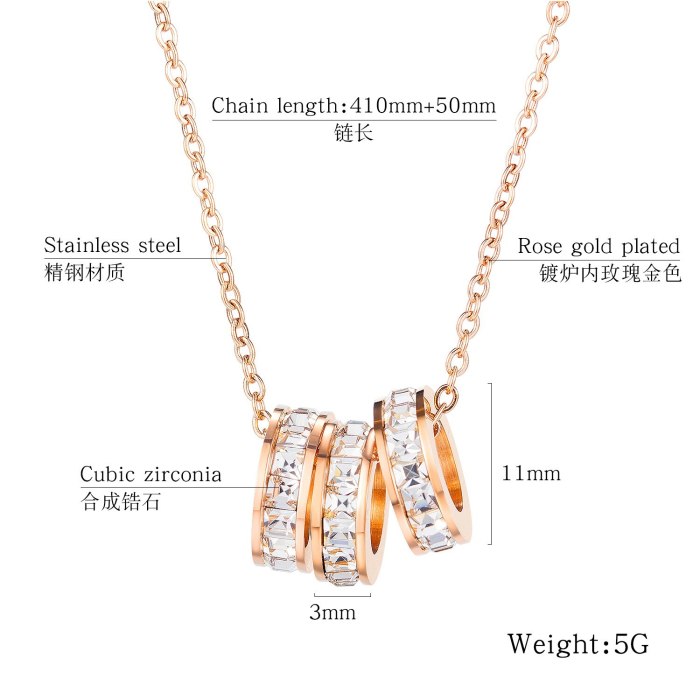 Ins Simple Three Ring Zircon Pendant Clavicle Chain Choker Light Luxury Small Titanium Steel Necklace Gb1671