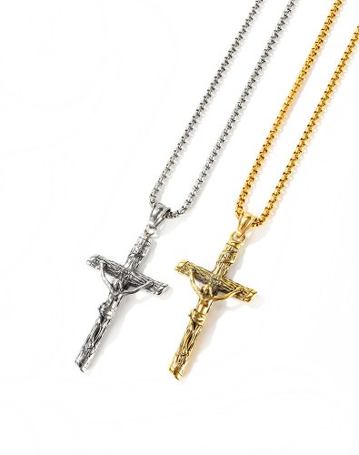 European Style Stainless Steel Cross Jesus Pendant Fashion Men's Titanium Steel Necklace Religious Jewelry Gb1668