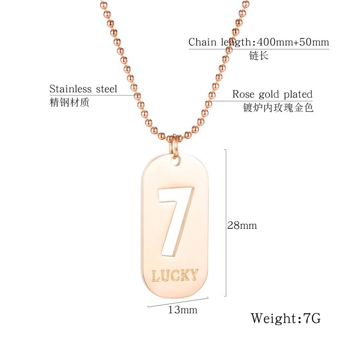 Korean Style Trendy Square Pendant Female Ins Topless Digital 7 Titanium Necklace Gb1681