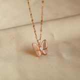 Korean Version of Light Luxury Fashion Crystal Titanium Steel Butterfly Necklace Personality Simple Pendant Jewelry Gb1685