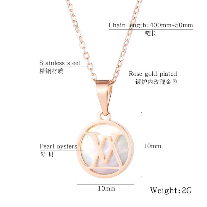 New Fashion Titanium Steel Necklace Female Simple Temperament Letter Mother Shell Clavicle Chain Gb1674