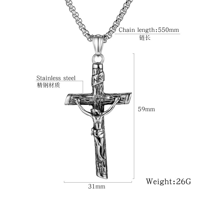 European Style Stainless Steel Cross Jesus Pendant Fashion Men's Titanium Steel Necklace Religious Jewelry Gb1668