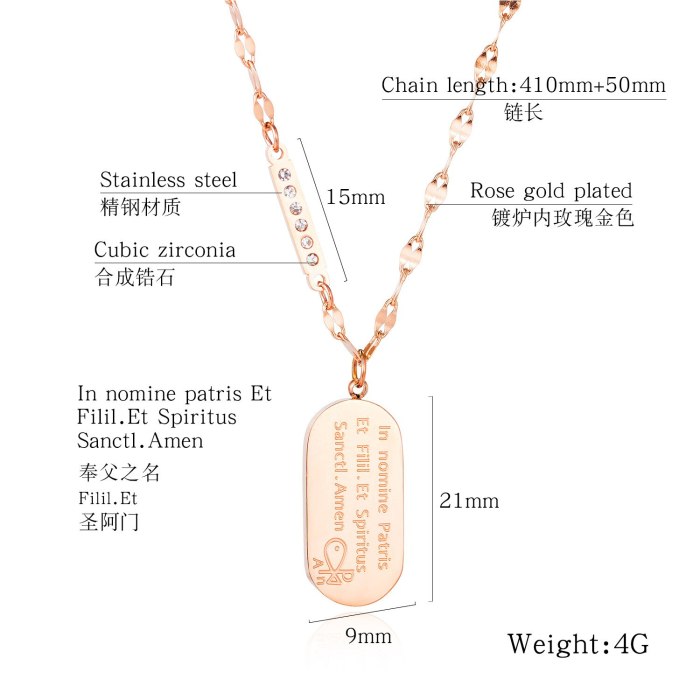 European and American Joker Diamond Titanium Steel Necklace Women's Fashion Scripture Religious Pendant Accessories Gb1682