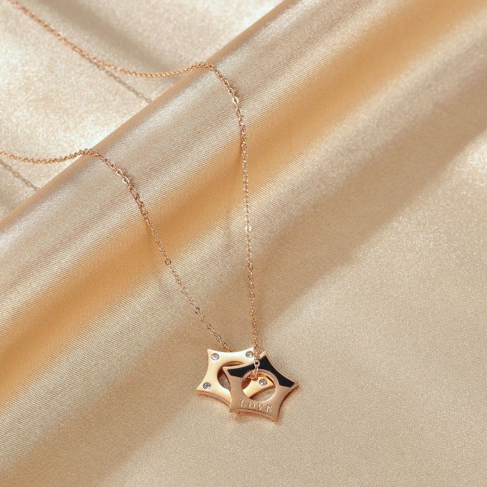 Summer New Tide Titanium Steel Necklace Female Fashion Simple Two-star Clavicle Chain Pendant Gb1675