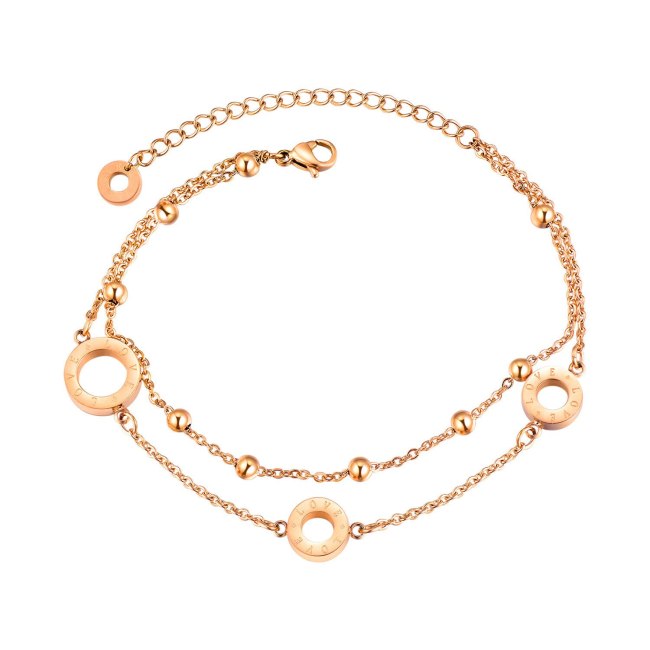 Stylish Double-layered Rose Gold Circle Letter Love Bracelet Feminine Sweet Ball Bead Bracelet Gb846