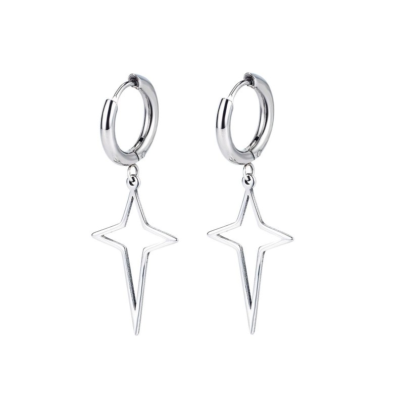 Korean Version of Simple Ins Wind Ray Stars Titanium Steel Earrings Fashion Trendy Men and Women Geometric Hollow Earrings Gb598