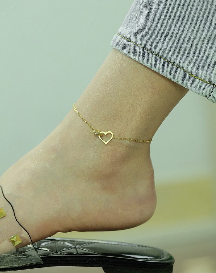 New Fashion Small Fresh Love Titanium Steel Anklet Female Simple Wild Ins Wind Heart-shaped Jewelry Gb104
