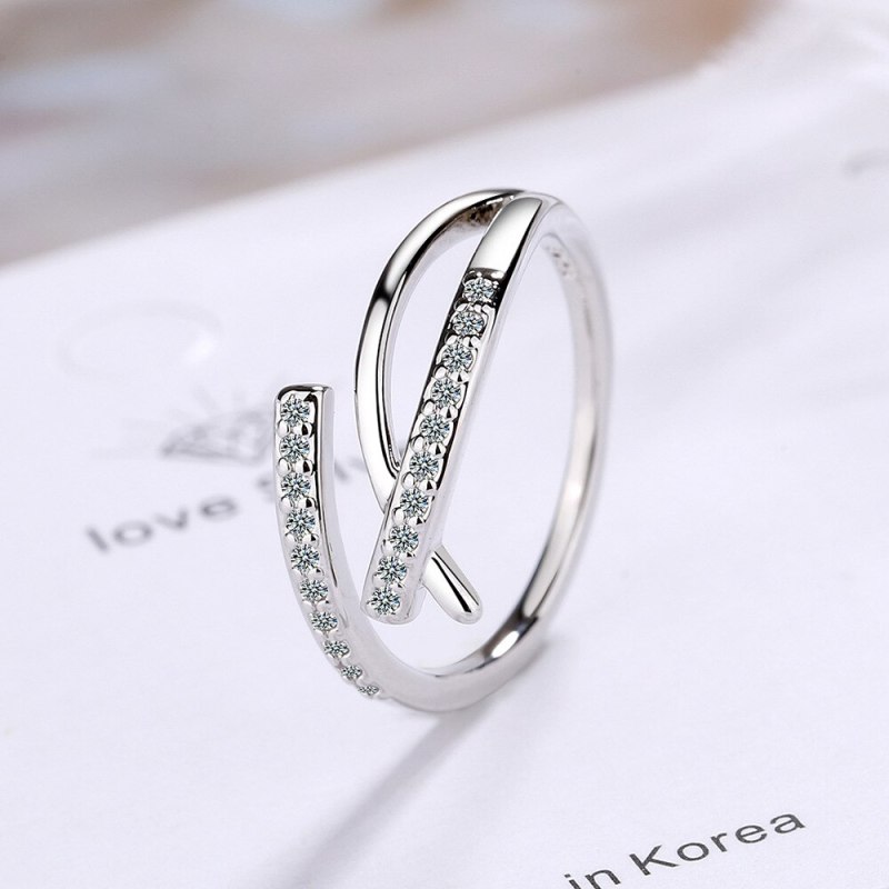 Korean Version Diamond-encrusted Irregular Cross Ring New Ins Open Geometry Ring Tide JZ333