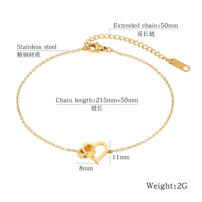 New Fashion Small Fresh Love Titanium Steel Anklet Female Simple Wild Ins Wind Heart-shaped Jewelry Gb104