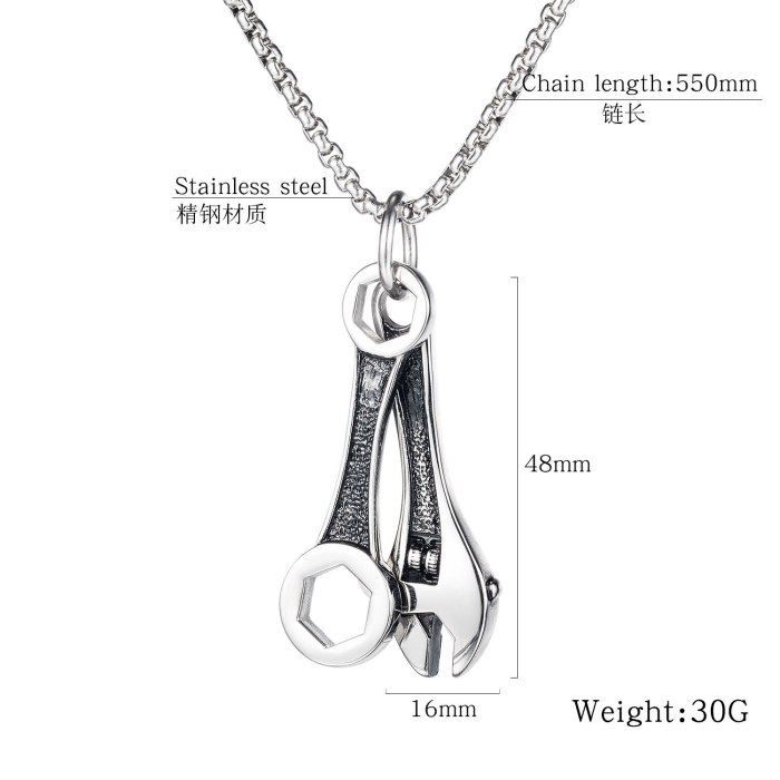 Fashionable Titanium Wrench Pendant Ornaments Simple Jumping DiBai Casting Necklace Gb1703