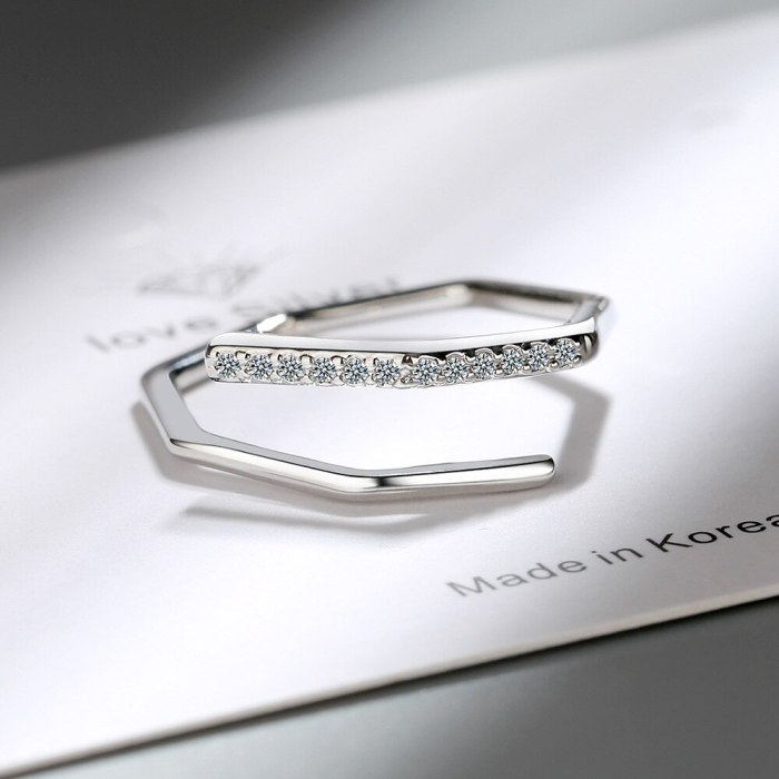 Korean Version Diamond-encrusted Irregular Cross Ring New Ins Open Geometry Ring Tide JZ333
