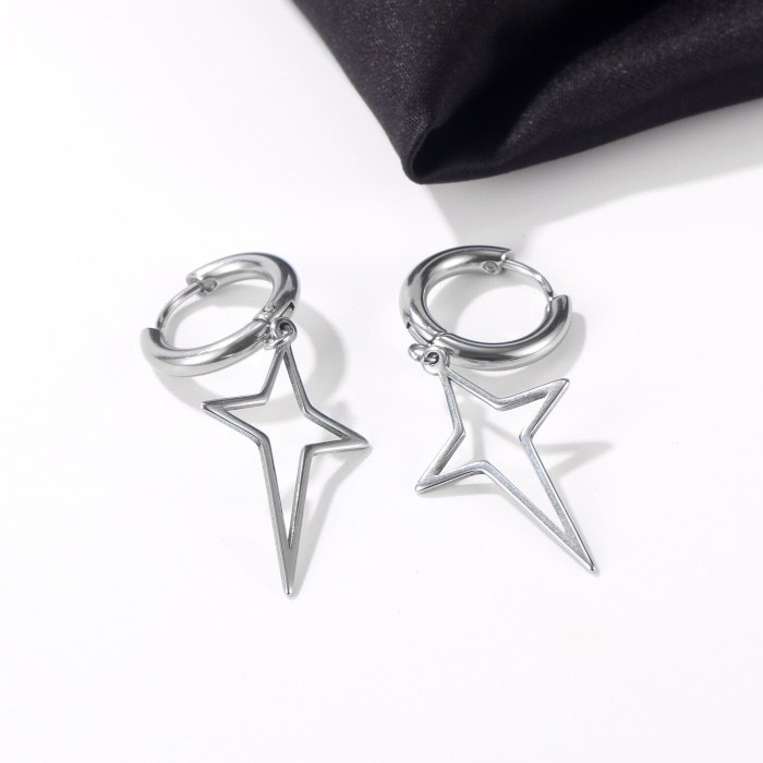 Korean Version of Simple Ins Wind Ray Stars Titanium Steel Earrings Fashion Trendy Men and Women Geometric Hollow Earrings Gb598