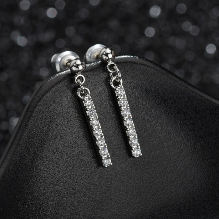 S925 Pure Silver Earrings Temperament Earrings Stylish Competent AAA Zircon Inlaid Columns Simple Earrings Girls Gift Qx3MM