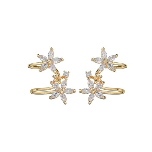 Korean Flower Ear Clip AAA Zircon Inlaid Stud Earrings S925 Pure Silver Ear Pin and Ear Nail Wholesale Qxwe1538