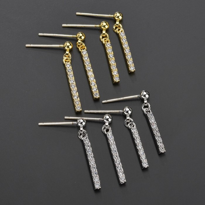 S925 Pure Silver Earrings Temperament Earrings Stylish Competent AAA Zircon Inlaid Columns Simple Earrings Girls Gift Qx3MM