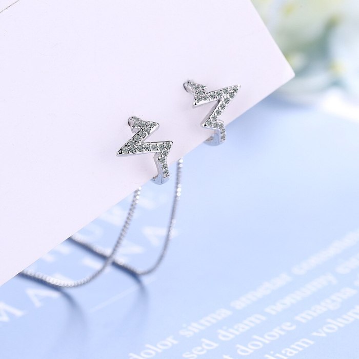 Korea's Long Diamond-encrusted Wave Earrings Two Super Fairy Lightning Earrings Stud Earrings XzEH567