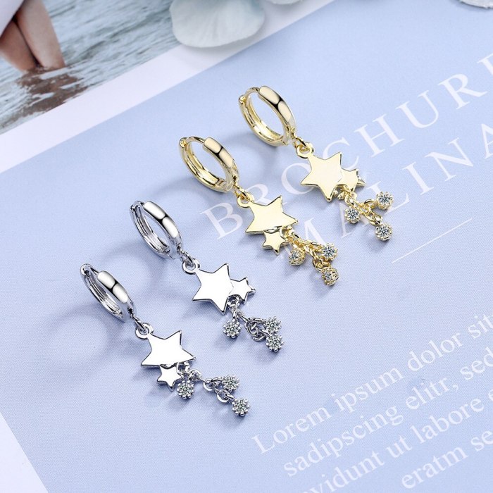 Korean Earrings Female Sweet Diamond Star Earrings Long Personality Pentagram Earrings Female XzEH576