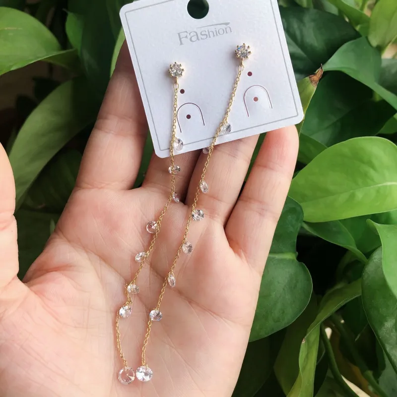 Earrings Long Thin Earrings S925 Pure Silver Earrings Geometry Su Zircon Earrings Korean Version QxWE974