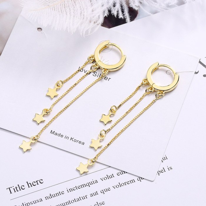 Ear Button Female Japanese and Korean Style Simple Small Fresh Earrings Tassel Star Five Pointed Star Earrings Xzheh572