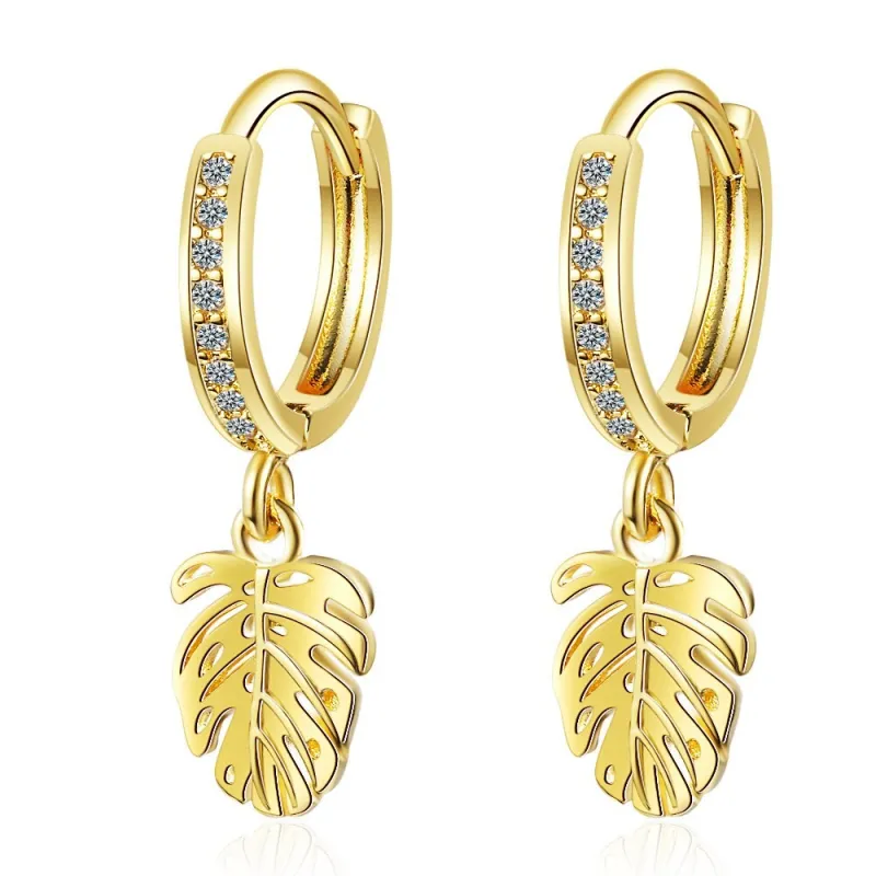 Earring Button Women's Korean Version Small Fresh Diamond Leaf Earrings Temperament Leaf Earrings Stud Earrings XZeh573