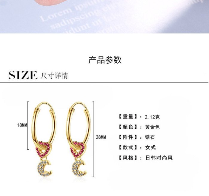 Korean Stud Earrings Diamond Moon Love Earrings Women XzEH574