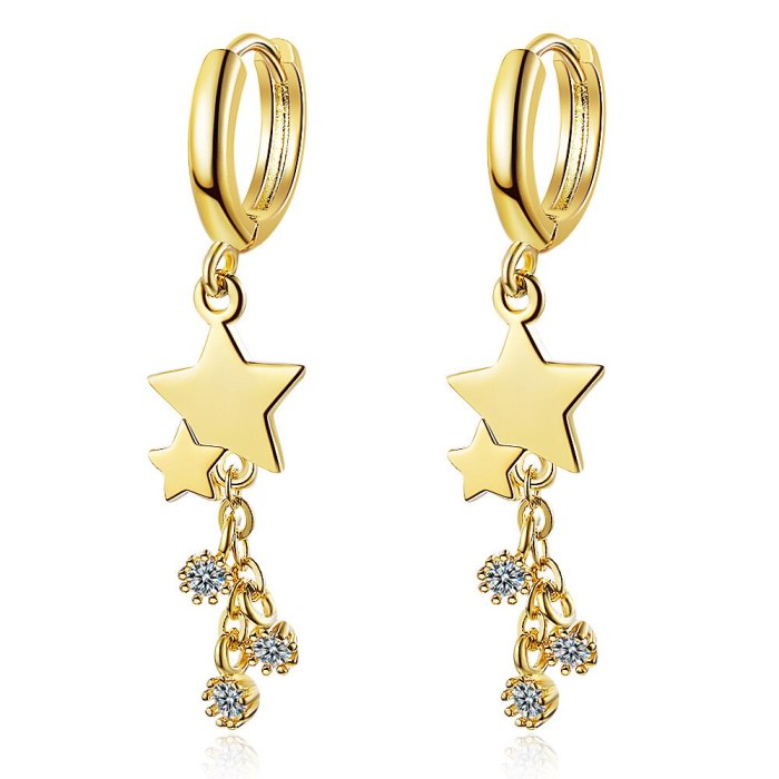 Korean Earrings Female Sweet Diamond Star Earrings Long Personality Pentagram Earrings Female XzEH576