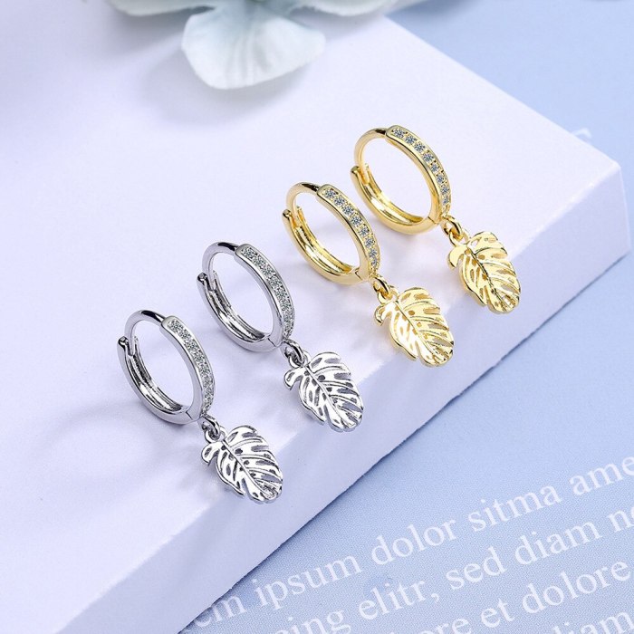 Earring Button Women's Korean Version Small Fresh Diamond Leaf Earrings Temperament Leaf Earrings Stud Earrings XZeh573