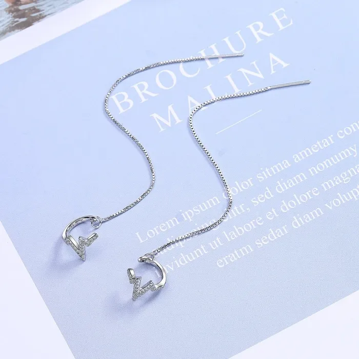 Korea's Long Diamond-encrusted Wave Earrings Two Super Fairy Lightning Earrings Stud Earrings XzEH567