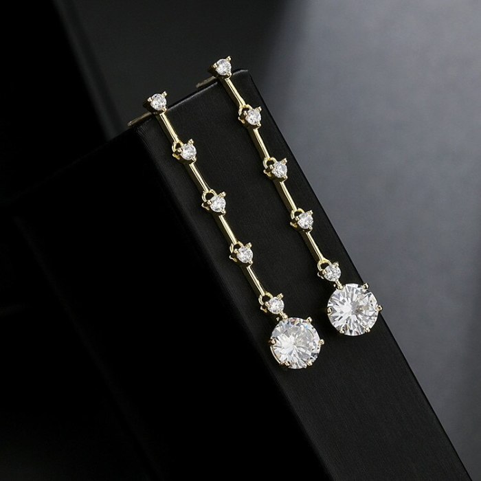 Korean Fashion Stud Earrings Girls Long Temperament Earrings 3A Zircon Inlaid Sterling Silver Earrings QxWE1128