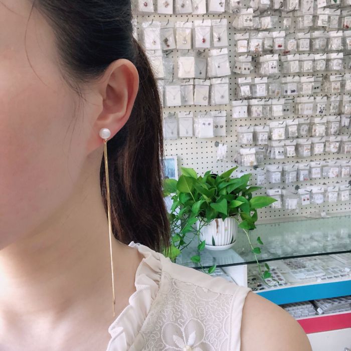 Korean Version of The Fashion Pearl Stud S925 Pure Silver Ear Needles Faso Earrings Long Earrings Wholesale QxWE7