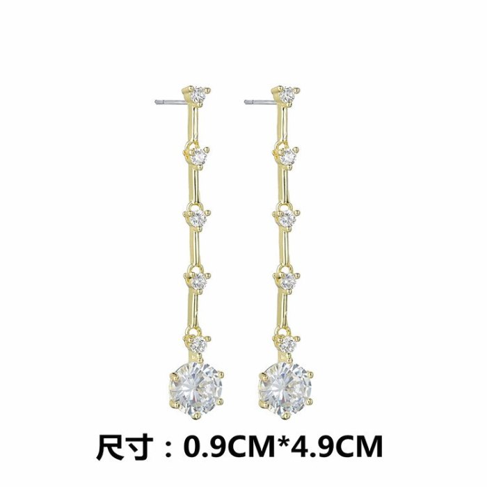 Korean Fashion Stud Earrings Girls Long Temperament Earrings 3A Zircon Inlaid Sterling Silver Earrings QxWE1128