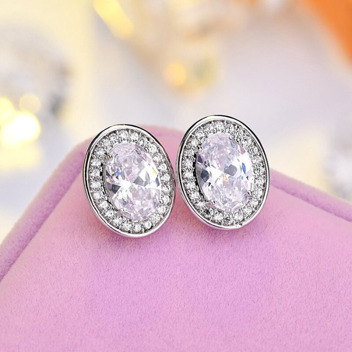 Oval Stud Earrings Women's New Minimalist Fashion Earrings AAA Zirconium Crystal Inlaid with Earrings QxWE1079