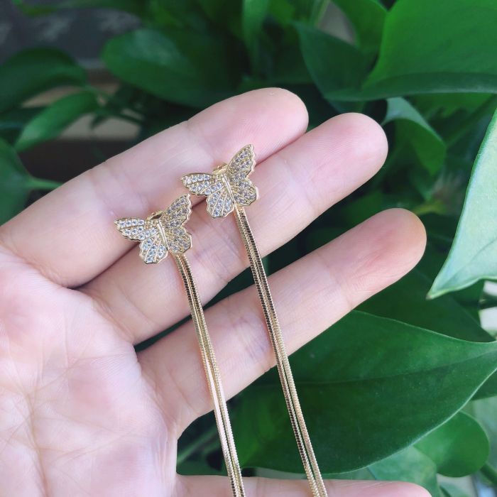 S925 Silver Needle Earrings New Butterfly Tassel Earrings Long Temperament Ear Thread Jewelry QxWE1573