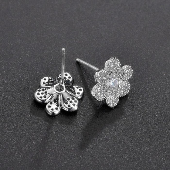 Korean Fashion Fine Full Zirconium AAA Earrings S925 Pure Silver Ear Needle Flower Earrings Qxwe1382