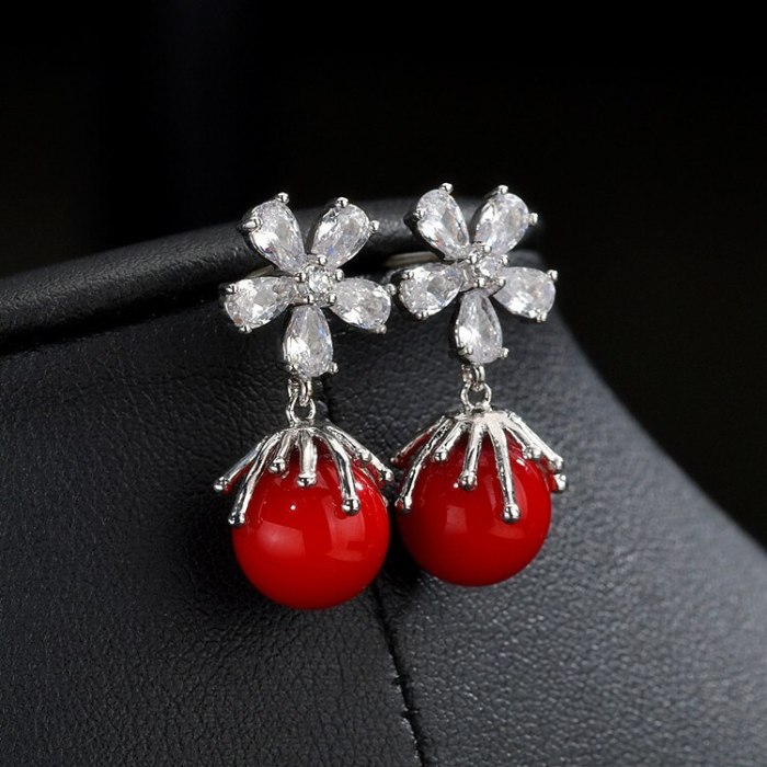 Flower Zircon Stud Earrings Pearl Earrings Korean Style S925 Sterling Silver Exquisite Girl Earrings Qxwe1125